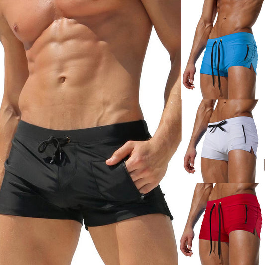 Men's Polyester High Waist Tight Lace-up Swimming Trunks - D&A