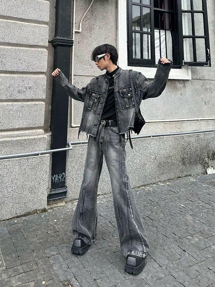 Men's Fashion Personality Original Retro Jeans Gray Suit - D&A