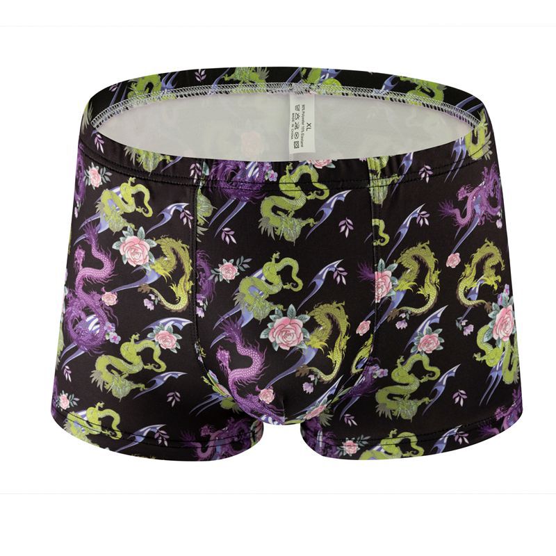 Printed Milk Silk Comfortable Breathable Multi-color Rose Boxers Dragon 047 - D&A