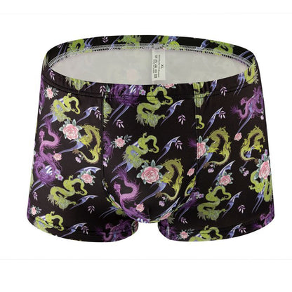Printed Milk Silk Comfortable Breathable Multi-color Rose Boxers Dragon 047 - D&A