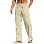 Men's Cotton And Linen Beach Trousers Drawstring Elastic Waist Straight Comfortable Breathable - D&A