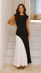 Women's Black And White Color Matching Women's Dress Black - D&A