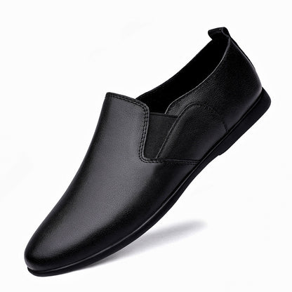 Male Leather Business Leisure Breathable Shoes Black - D&A