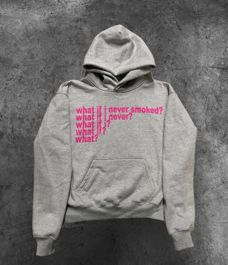 Letter Print High Street Heavy Hooded Sweater Light Gray - D&A