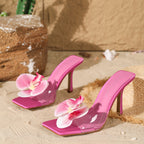 Flower Decoration Open Toe High Heel Slippers Female Summer - D&A