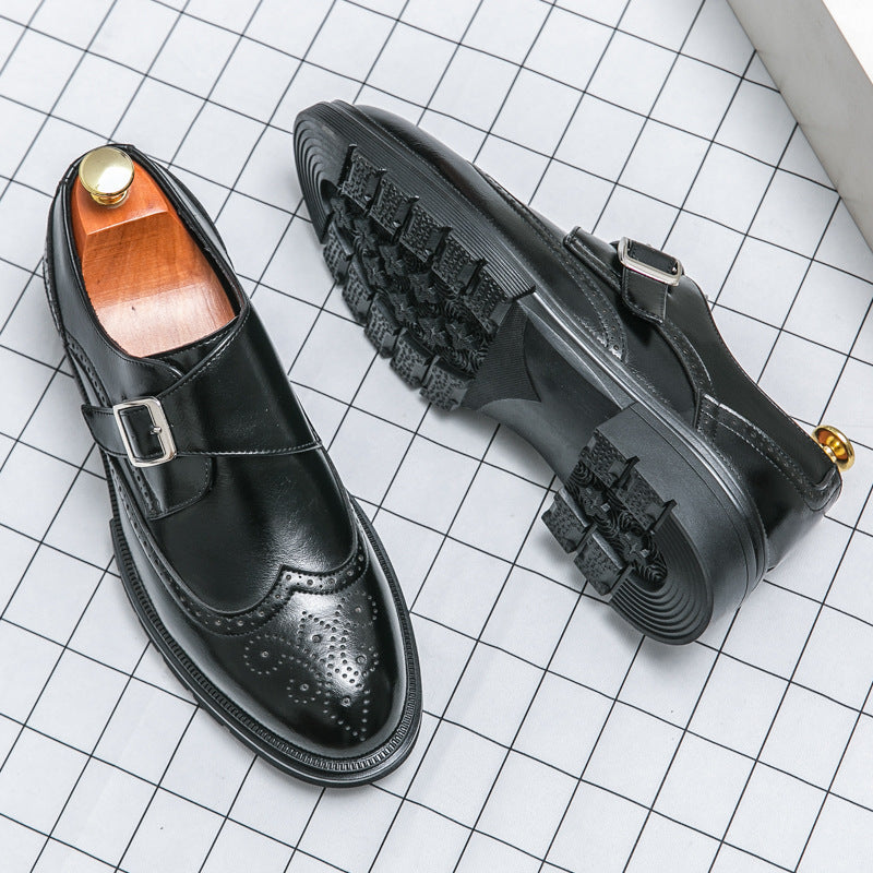 Casual British Pointed Toe Business Formal Wear Working Height-increasing Shoes Black - D&A