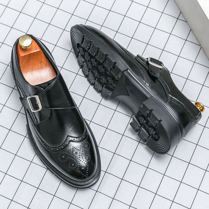 Casual British Pointed Toe Business Formal Wear Working Height-increasing Shoes Black - D&A