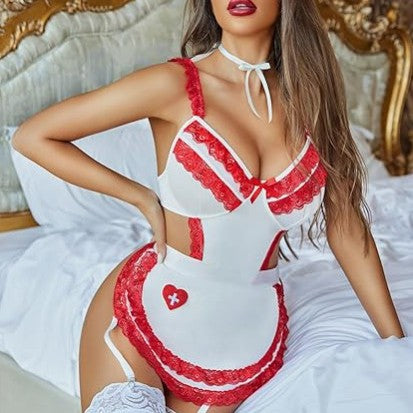 Sexy Women's Hollow Backless Maid Cloth Uniform Suit - D&A