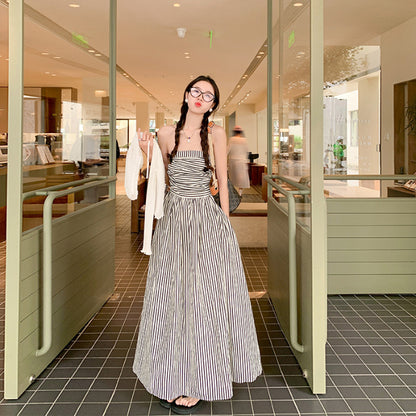 Tube Top Contrast Color Striped Shirt Dress Women's Summer Stripes - D&A