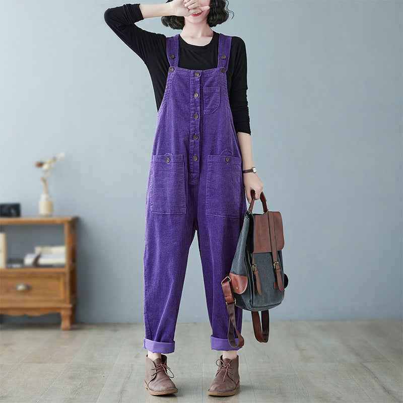 Retro Lazy Corduroy Overalls