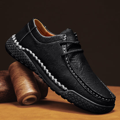 Men's Genuine Leather Casual Versatile Leather Shoes Black - D&A