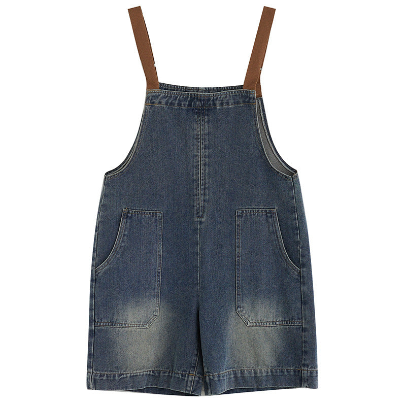 Art Loose-fitting Versatile Plus Size Shoulder Strap Jeans Blue - D&A