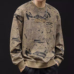Round Neck Print Sweatshirt Long Sleeve Men's - D&A