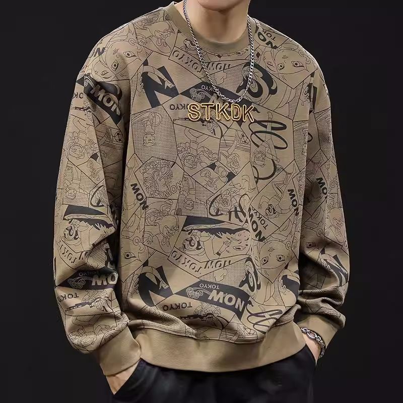 Round Neck Print Sweatshirt Long Sleeve Men's - D&A