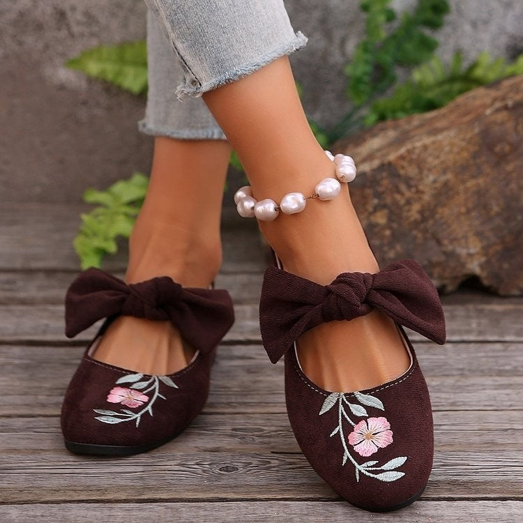 Fashion Personalized Women's Bow Flat Work Shoes Brown - D&A