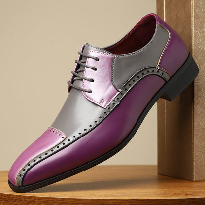 Men's Trendy Non-slip Breathable Leather Shoes Color Matching Business Purple - D&A