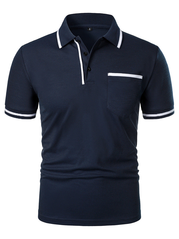 Men's Casual Lapel Short Sleeve T-shirt Navy Blue - D&A