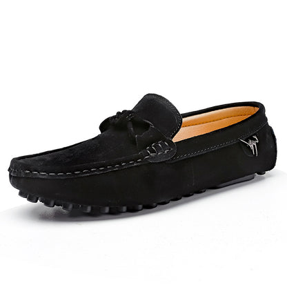 Low-top Slip-on Suede Leather Flat Bottom Oversized Shoes Black - D&A