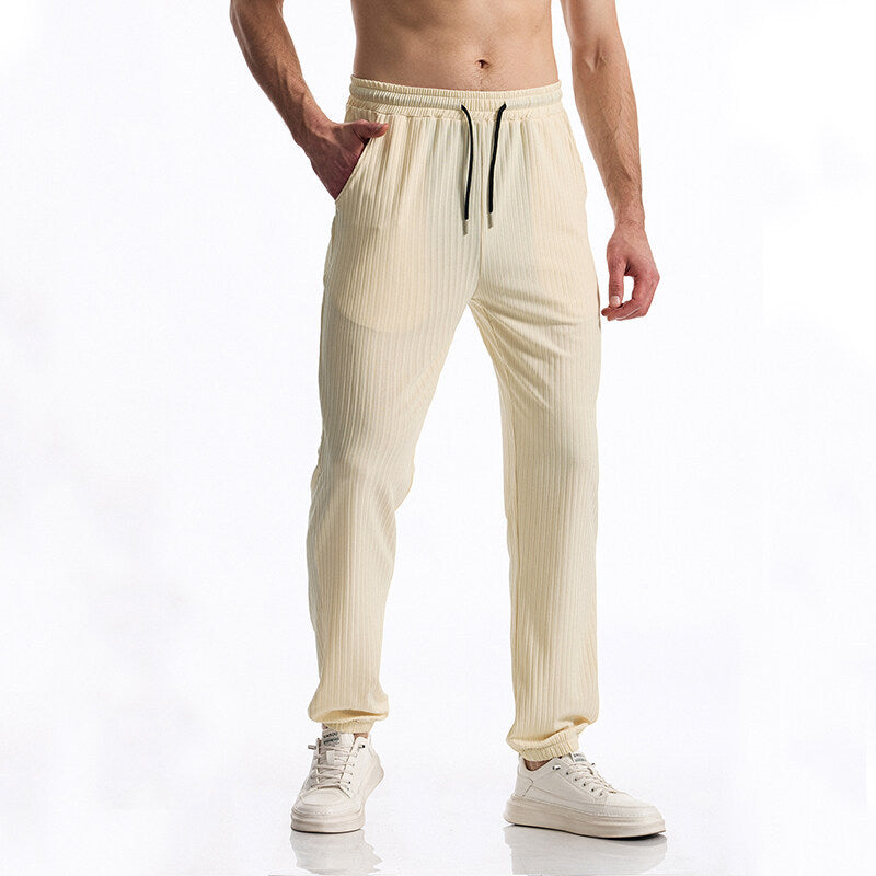Silky Rib Fabric Casual Pants Baggy Straight Trousers - D&A
