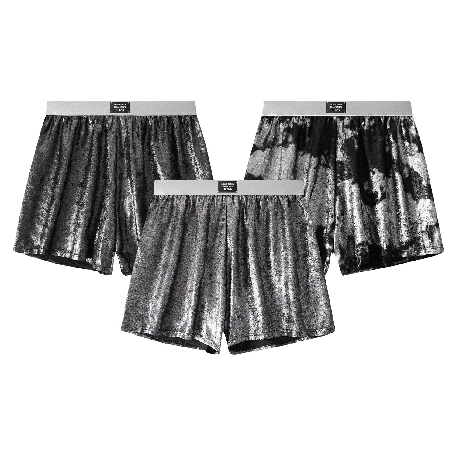 Galaxy Reflective Bright Silver Casual Woven Loose Underwear - D&A