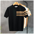 Trendy All-match Round Neck Knitted Short Sleeve Contrast Color Thin T-shirt - D&A