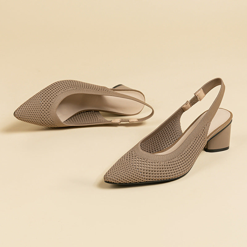 Hollow-out Knitted Closed Toe Back Empty Strap Sandals Pointed Toe - D&A