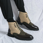 New Motorcycle Leather Boots Men's Fashion Plus Size Lace Up Denim - D&A