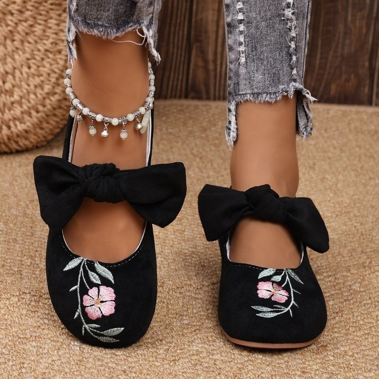Fashion Personalized Women's Bow Flat Work Shoes Black - D&A