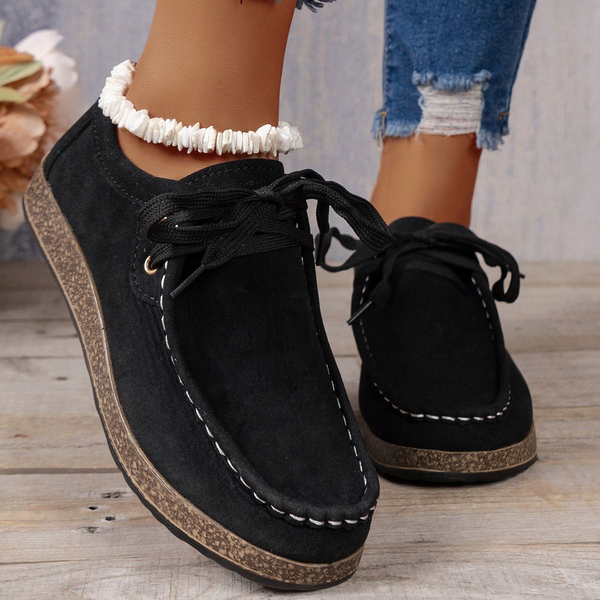 Plus Size Women's Shoes Flat Elastic Band Slip-on Casual Shoes - D&A