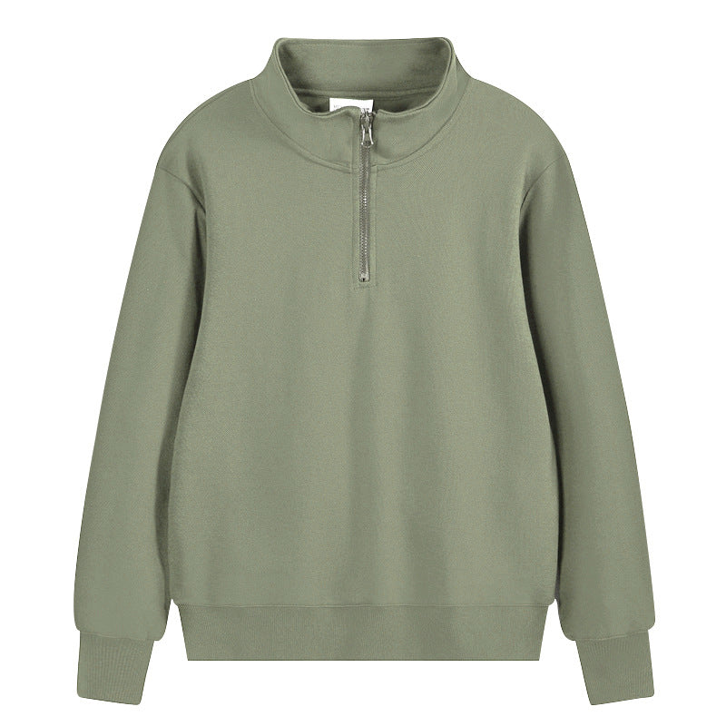 Heavy Pearl Air Layer Semi-access Control Zipped Stand Collar Sports Sweater Sandstone Green - D&A