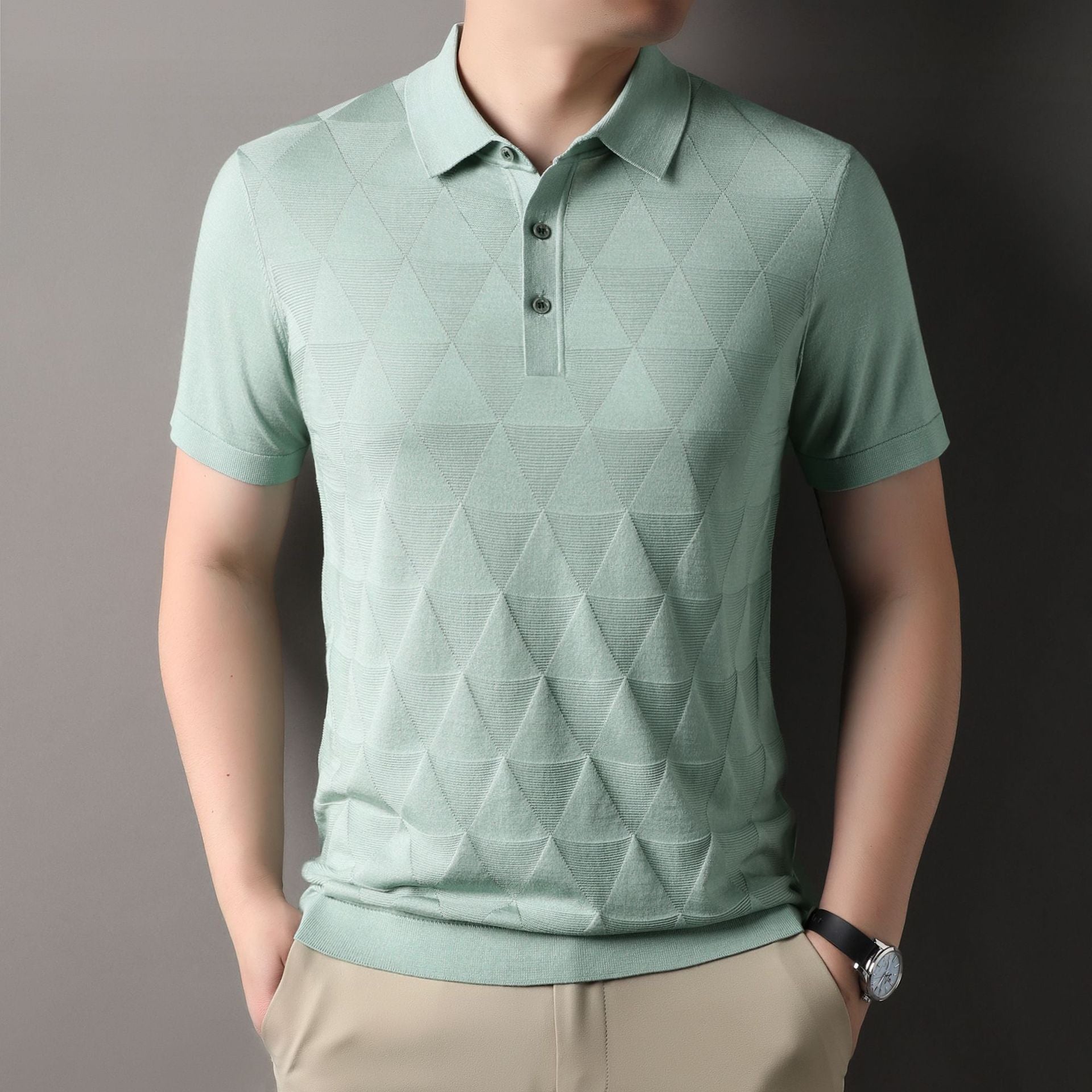 Short Sleeve T-shirt Men's Thin Ice Silk Quick-drying Knitted Short Sleeve DX525 Green - D&A
