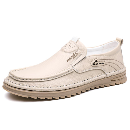 Men's First Layer Cowhide Driving Shoes White - D&A