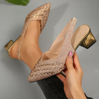 Women's Plus Size Rhinestone Pointed Toe Low Heel Shoes - D&A