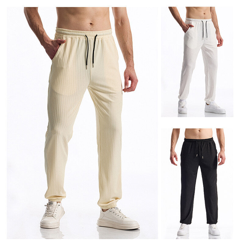 Silky Rib Fabric Casual Pants Baggy Straight Trousers - D&A