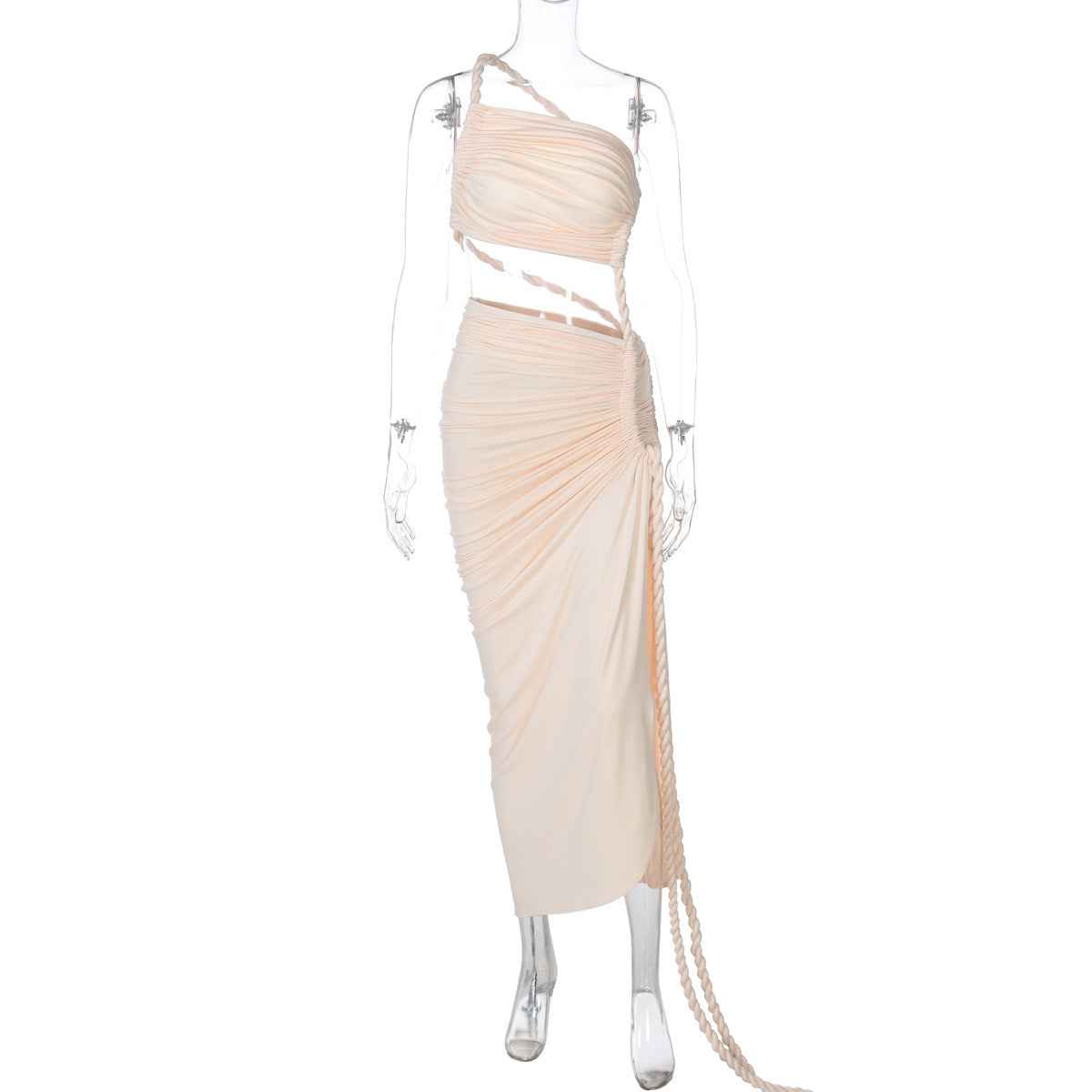 Fashion One Shoulder Tube Top Backless Hollow Tether Ruched Dress
