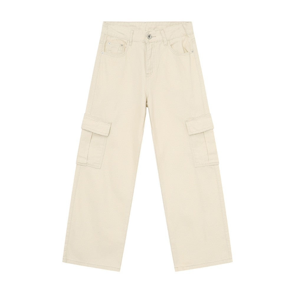 Men's Solid Color Basic Loose Casual Straight-leg Denim Trousers Light Apricot - D&A