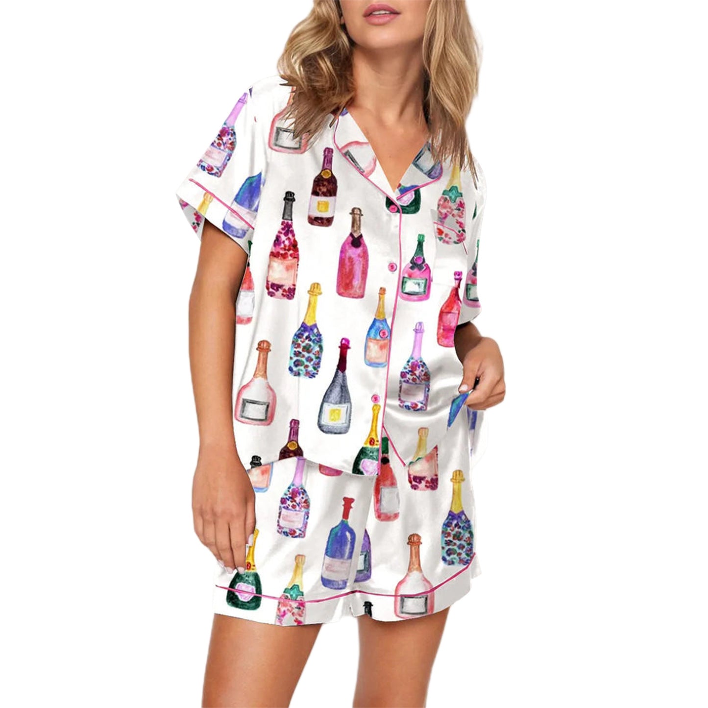 Polyester Bowknot Home Pajamas Suit White - D&A