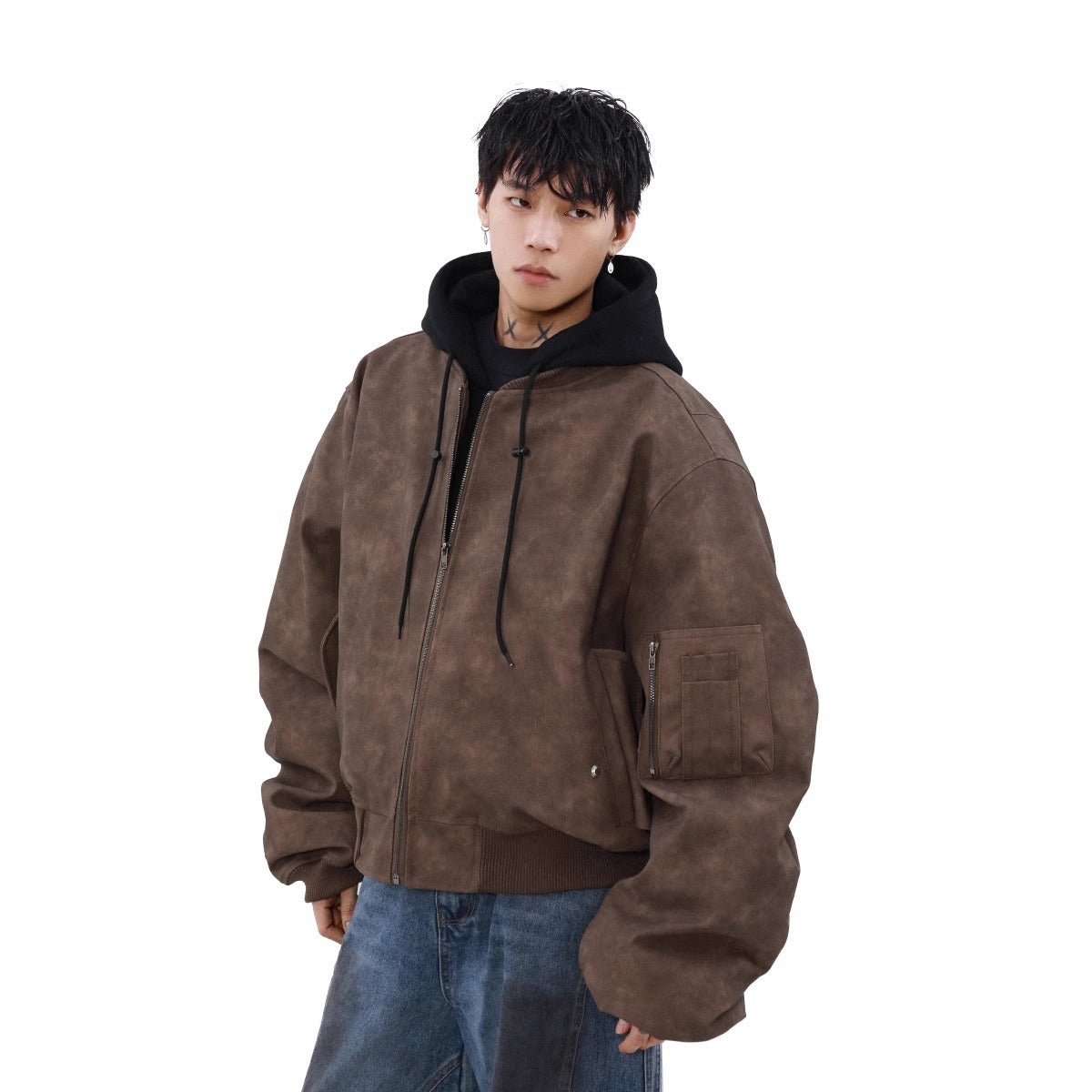 Loose Casual Hooded Coat Idle Style False Two-piece Jackets - D&A
