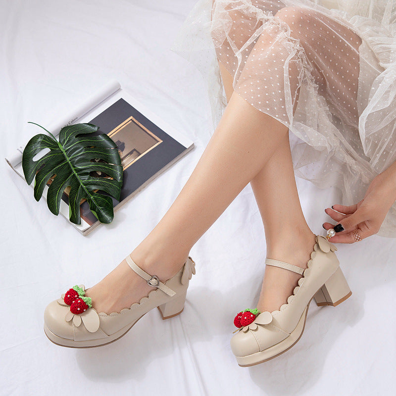 Retro Round Head Chunky Heel Mary Jane Shoes - D&A