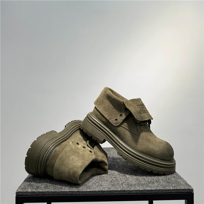 Retro Distressed Worker All-match Thick-soled Two-way Boots Green - D&A