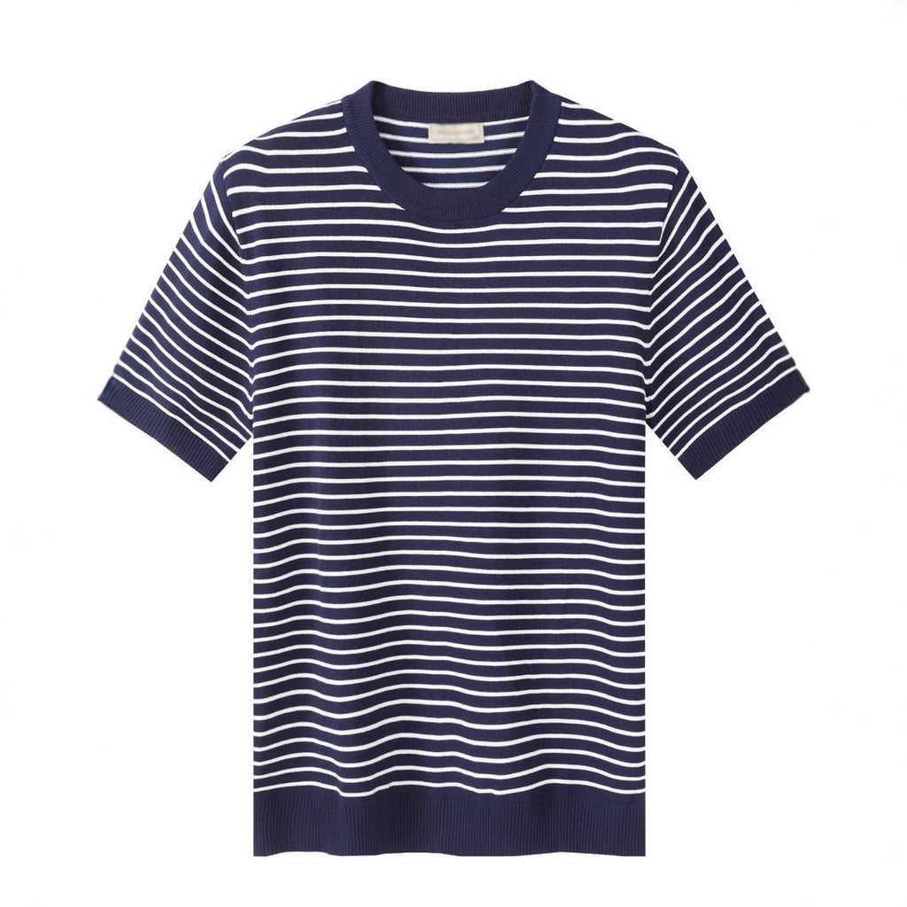Men's High-grade Casual Striped Round Neck Knitted T-shirt - D&A