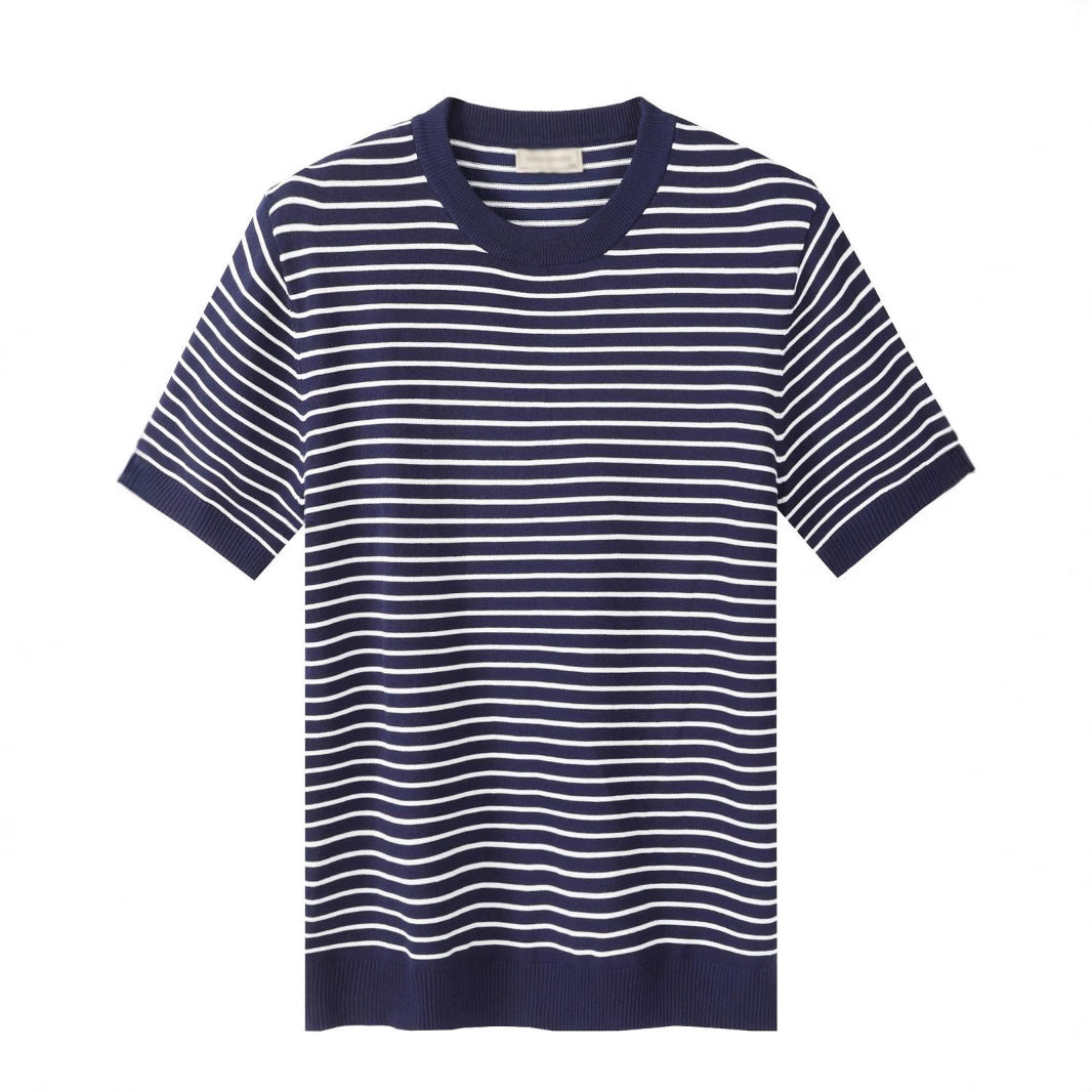 Men's High-grade Casual Striped Round Neck Knitted T-shirt - D&A