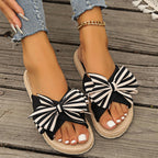 One-word Women's Slippers Hemp Rope Straw Woven Summer New Outdoor Stripes - D&A