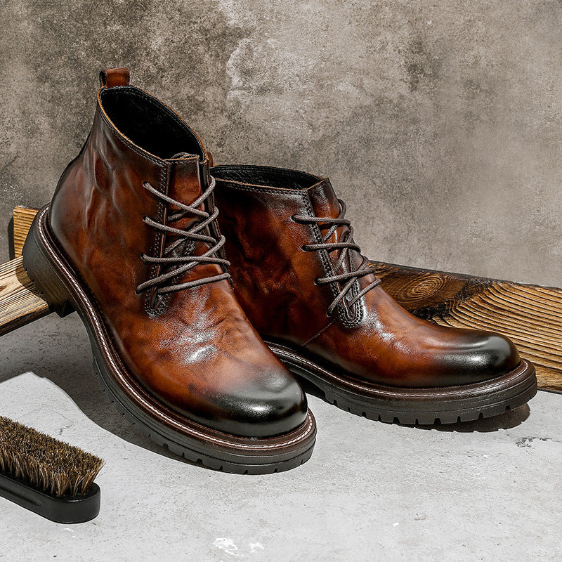 First Layer Cowhide Men's High-top Martin Boots British Formal Wear - D&A