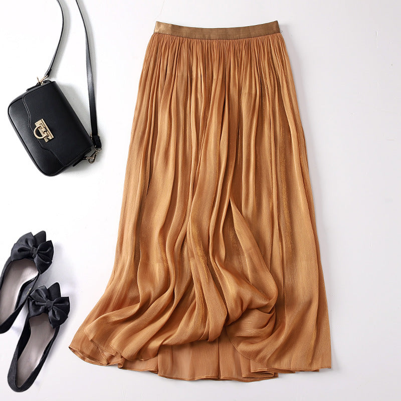 Slim Slimming Mid-length Elegant Pendant Summer Elastic Skirt Coffee Free Size - D&A