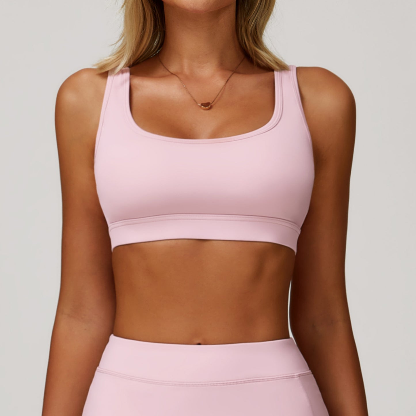 Nude Feel Yoga Bra Tight Beauty Back Exercise Workout Bra Peach Pink - D&A