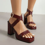 Square Toe Cross Buckle Strap Thick Bottom Chunky Heel Super High Heels - D&A