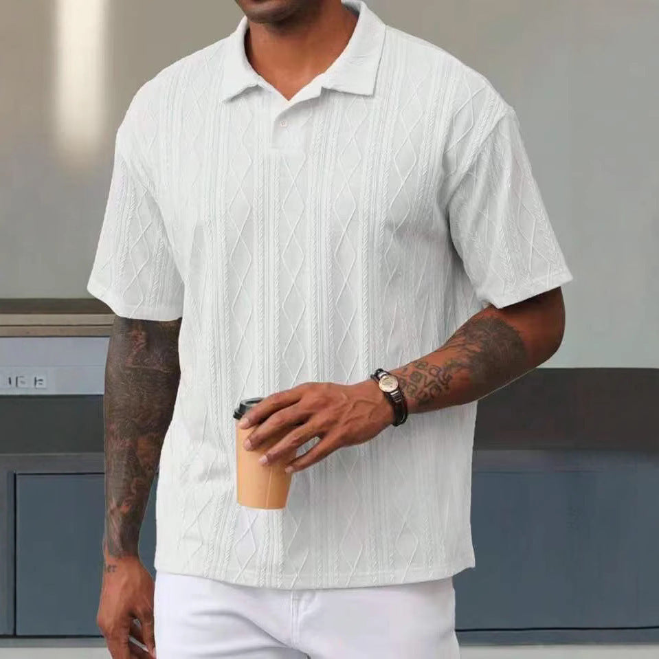 Retro Button Lapel Short Sleeve T-shirt Breathable Short Sleeve Loose Texture Knitted - D&A