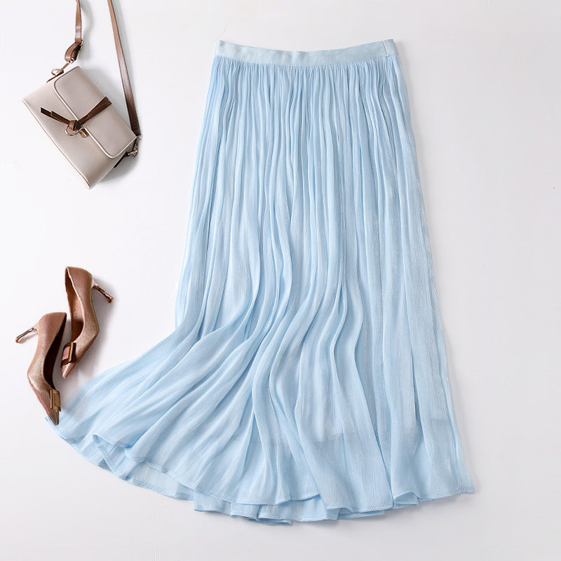 Slim Slimming Mid-length Elegant Pendant Summer Elastic Skirt Blue Free Size - D&A