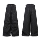 Multi-pocket Pleated Workwear Primary Color Jeans - D&A